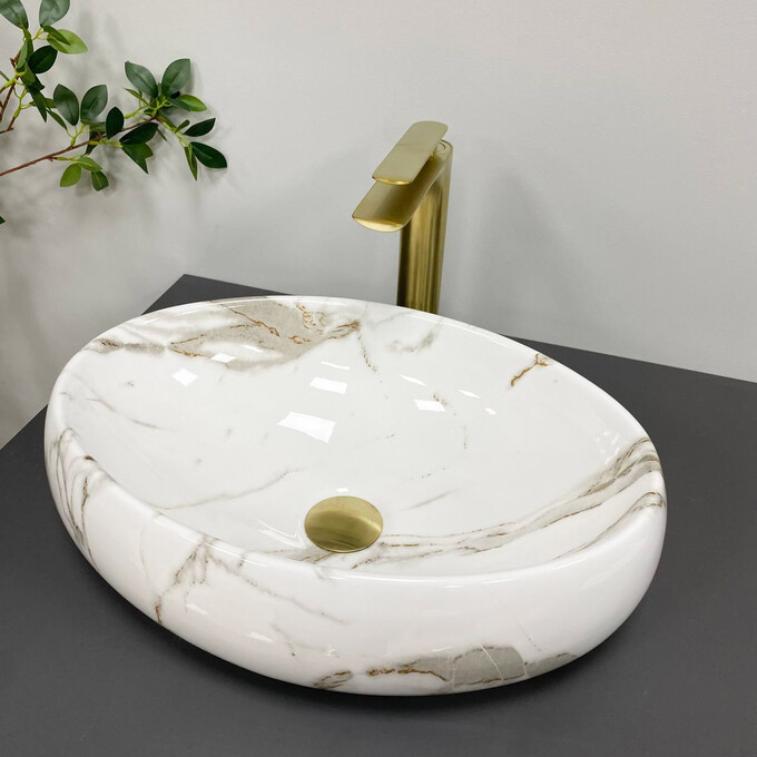 Умивальник VBI Veneto Aiax Glossy VBI-012809 (46x32 см, мармур глянсовий, чаша), Доступні розміри: 46 x 32, Колір виробника: мармур глянсовий, фото 