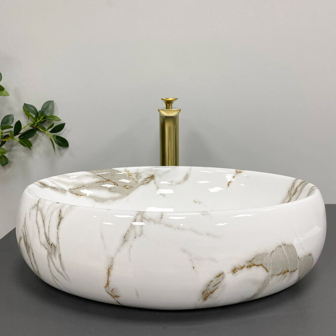 Умивальник VBI Veneto Aiax Glossy VBI-012809 (46x32 см, мармур глянсовий, чаша), Доступні розміри: 46 x 32, Колір виробника: мармур глянсовий, фото , изображение 2