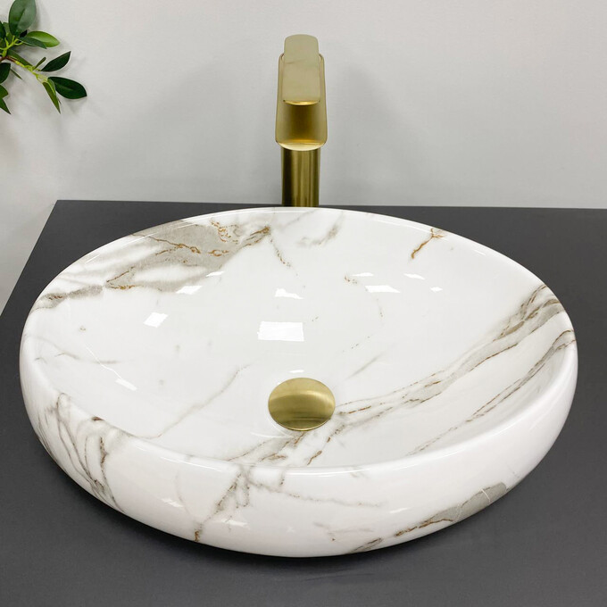 Умивальник VBI Veneto Aiax Glossy VBI-012809 (46x32 см, мармур глянсовий, чаша), Доступні розміри: 46 x 32, Колір виробника: мармур глянсовий, фото , изображение 3