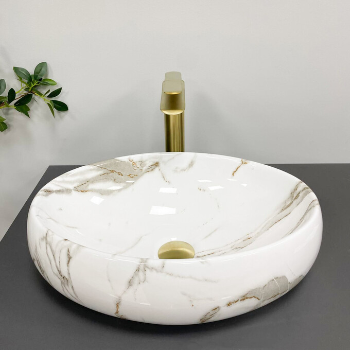 Умивальник VBI Veneto Aiax Glossy VBI-012809 (46x32 см, мармур глянсовий, чаша), Доступні розміри: 46 x 32, Колір виробника: мармур глянсовий, фото , изображение 4