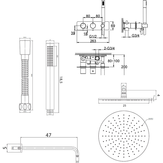 Душевая система Kohlman Axel Black KPL-QW265AB25 (черная, скрытого монтажа), Цвет производителя: черный, фото 5