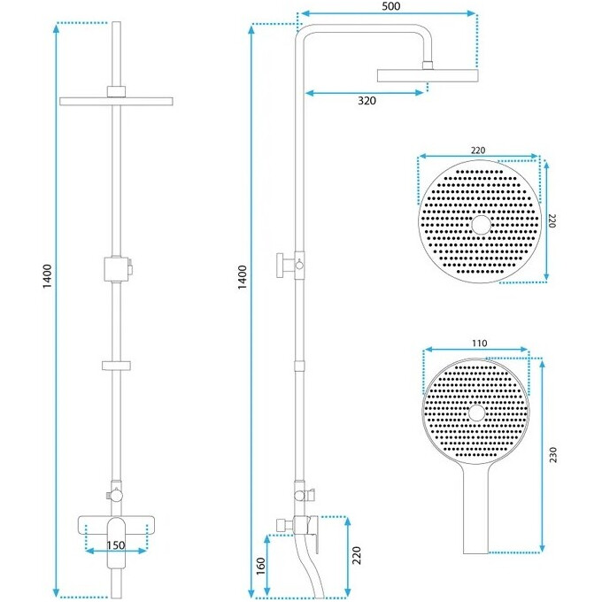 Душова система Rea Salton Black REA-P2409 (чорна, з виливом), фото , изображение 5