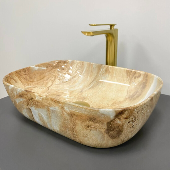 Умывальник VBI Ravenna Brown Onyx Glossy VBI-011223 (45x32 см, коричневый оникс глянцевый, чаша), Доступные размеры: 45 x 32, Цвет производителя: коричневый оникс глянцевый, фото 3