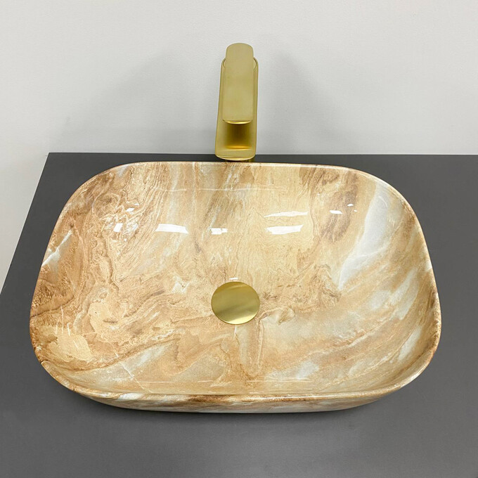 Умывальник VBI Ravenna Brown Onyx Glossy VBI-011223 (45x32 см, коричневый оникс глянцевый, чаша), Доступные размеры: 45 x 32, Цвет производителя: коричневый оникс глянцевый, фото 2