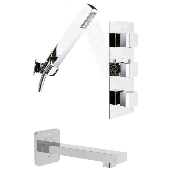 Змішувач прихованого монтажу з термостатом для ванни Rea Brito Chrome REA-P0801KPL-W (з лійкою та шлангом, внутрішня частина в комплекті), фото 