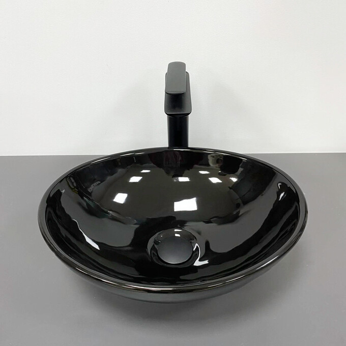 Умивальник VBI Parma Black Glossy VBI-011021 (42x34 см, чорний глянсовий, чаша), Доступні розміри: 42 x 34, Колір виробника: чорний глянець, фото , изображение 2