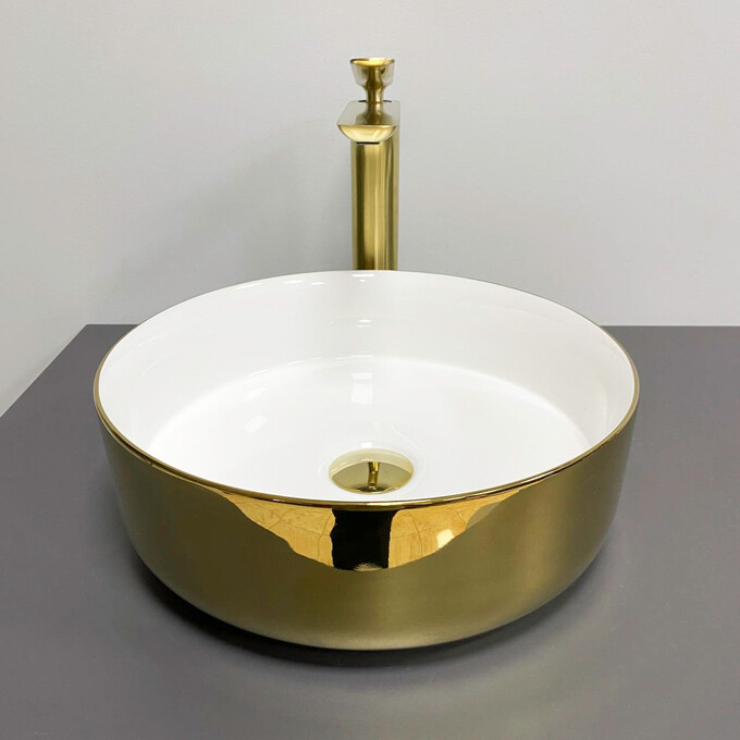 Умивальник VBI Prato White/Gold VBI-011415 (36 см, білий глянсовий/золотий, чаша), Доступні розміри: 36 x 36, Колір виробника: білий глянець, золото, фото , изображение 3