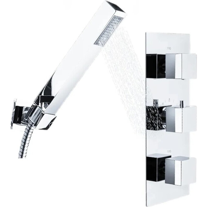 Змішувач прихованого монтажу з термостатом для ванни Rea Brito Chrome REA-P0801KPL-W (з лійкою та шлангом, внутрішня частина в комплекті), фото , изображение 2