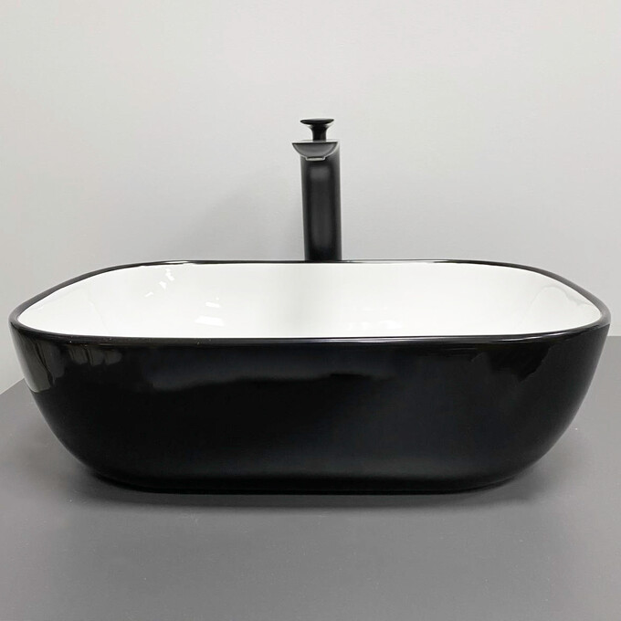 Умивальник VBI Ravenna Black Glossy/White Glossy VBI-011226 (46x33 см, чорний глянсовий/білий глянсовий, чаша), Доступні розміри: 45 x 32, Колір виробника: білий глянець, чорний глянець, фото , изображение 2