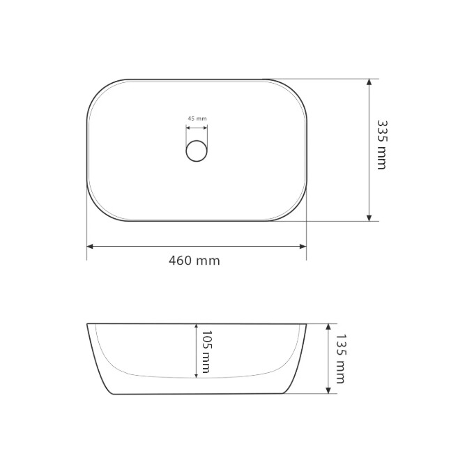 Умивальник VBI Ravenna Black Glossy/White Glossy VBI-011226 (46x33 см, чорний глянсовий/білий глянсовий, чаша), Доступні розміри: 45 x 32, Колір виробника: білий глянець, чорний глянець, фото , изображение 4