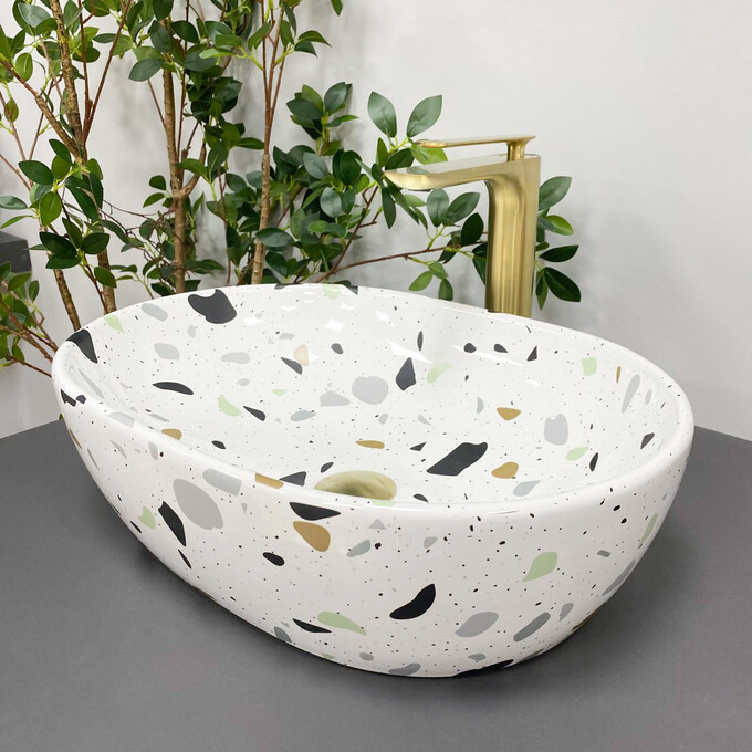 Умивальник VBI Modena S Terazzo Glossy VBI-012004 (49x35 см, тераззо глянсовий, чаша), Доступні розміри: 49 x 35, Колір виробника: тераззо глянсовий, фото , изображение 2