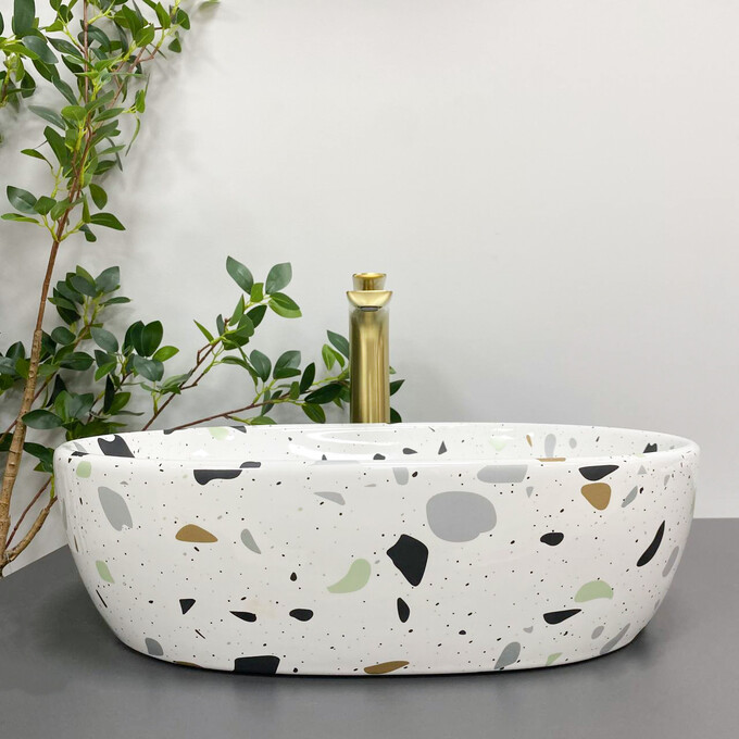 Умивальник VBI Modena S Terazzo Glossy VBI-012004 (49x35 см, тераззо глянсовий, чаша), Доступні розміри: 49 x 35, Колір виробника: тераззо глянсовий, фото , изображение 3