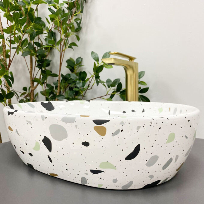 Умивальник VBI Modena S Terazzo Glossy VBI-012004 (49x35 см, тераззо глянсовий, чаша), Доступні розміри: 49 x 35, Колір виробника: тераззо глянсовий, фото , изображение 4