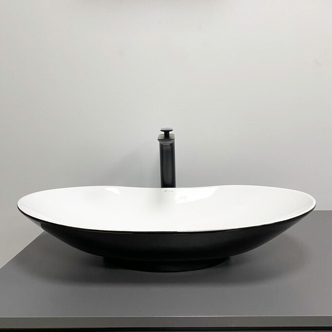 Умивальник VBI Turin Black Matt/White Glossy VBI-011513 (64x36 см, чорний матовий/білий глянсовий, чаша), Доступні розміри: 64 x 36, Колір виробника: чорний матовий, білий глянсовий, фото , изображение 2