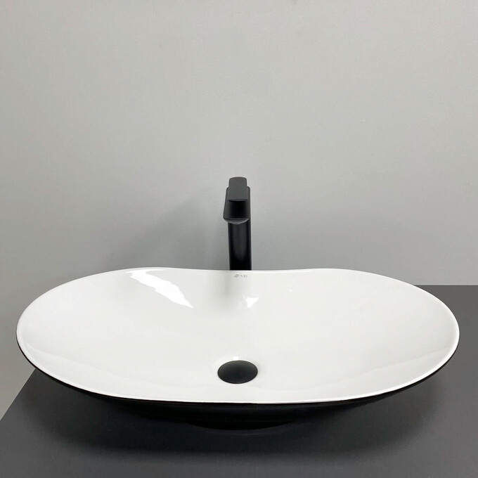 Умивальник VBI Turin Black Matt/White Glossy VBI-011513 (64x36 см, чорний матовий/білий глянсовий, чаша), Доступні розміри: 64 x 36, Колір виробника: чорний матовий, білий глянсовий, фото , изображение 3