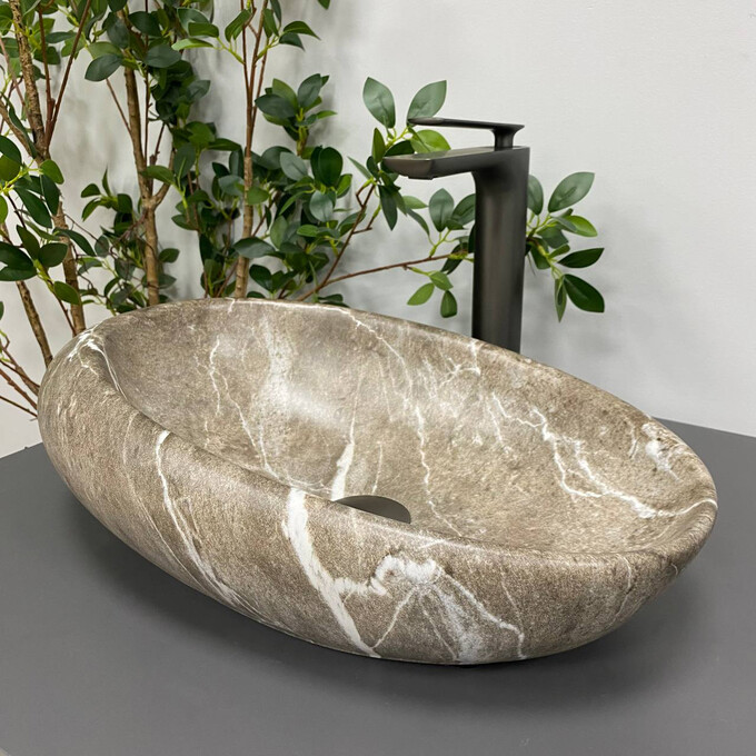 Умивальник VBI Vicenza Brown Stone Matt VBI-014802 (49x31 см, коричневий камінь матовий, чаша), Доступні розміри: 49 x 31, Колір виробника: коричневий камінь матовий, фото , изображение 4