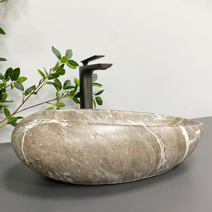 Умивальник VBI Vicenza Brown Stone Matt VBI-014802 (49x31 см, коричневий камінь матовий, чаша), Доступні розміри: 49 x 31, Колір виробника: коричневий камінь матовий, фото , изображение 2