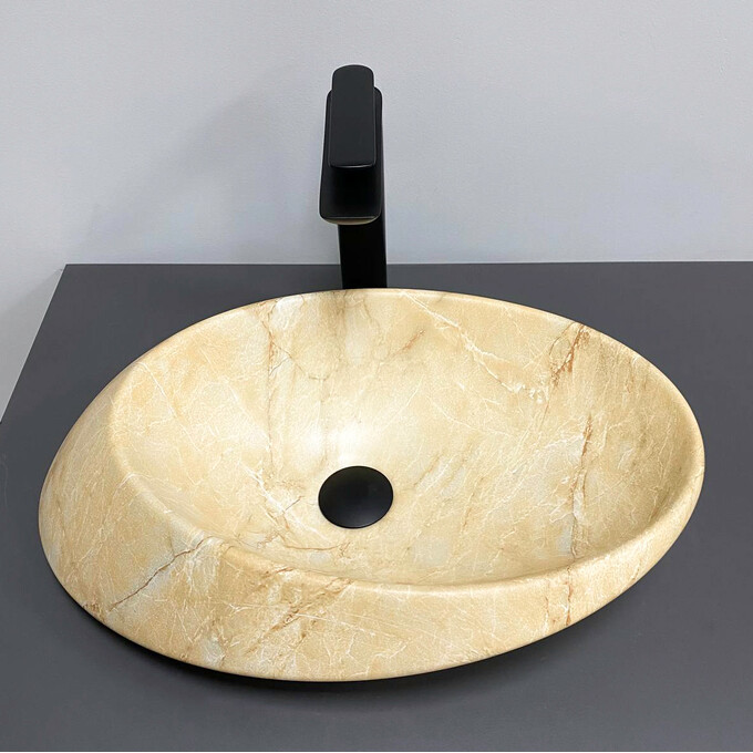 Умивальник VBI Rotello Beige Onyx Matt VBI-017103 (51x37 см, бежевий онікс матовий, чаша), Доступні розміри: 51 x 37, Колір виробника: бежевий онікс матовий, фото , изображение 2