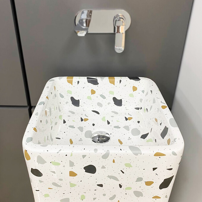 Умивальник VBI Lukka Terazzo Glossy VBI-019009 (40x40 см, тераззо глянсовий, підлоговий), Доступні розміри: 40 x 40, Колір виробника: тераззо глянсовий, фото , изображение 3