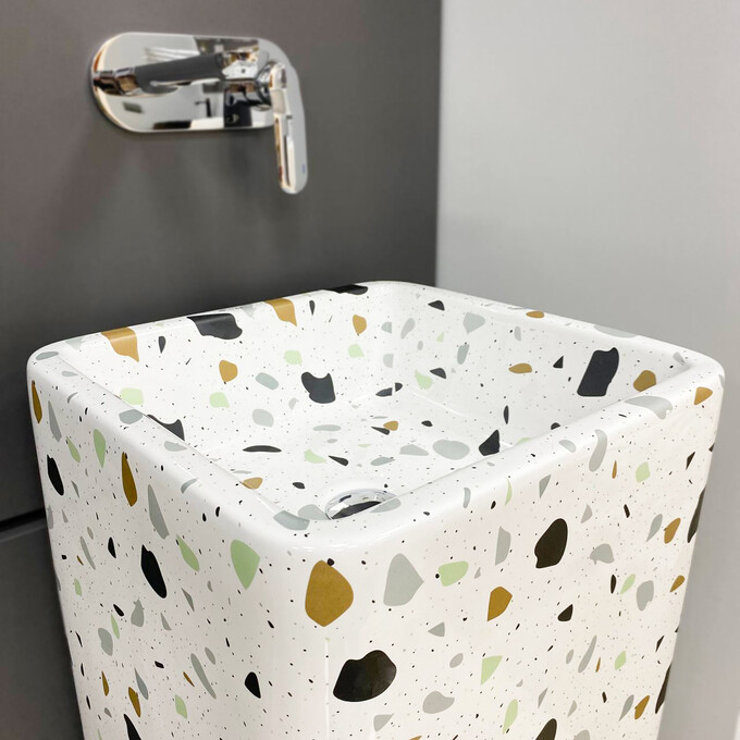 Умивальник VBI Lukka Terazzo Glossy VBI-019009 (40x40 см, тераззо глянсовий, підлоговий), Доступні розміри: 40 x 40, Колір виробника: тераззо глянсовий, фото , изображение 5