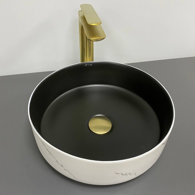 Умывальник VBI Prato White Black/Marble Matt VBI-011409 (36 см, черный матовый/мрамор матовый, чаша), Доступные размеры: 36 x 36, Цвет производителя: черный матовый, мрамор матовый, фото 3