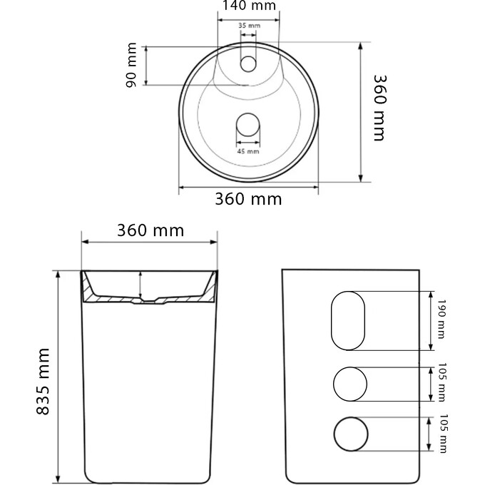 Умивальник VBI Vinici White Glossy VBI-019015 (36 см, білий глянсовий, підлоговий), фото , изображение 5