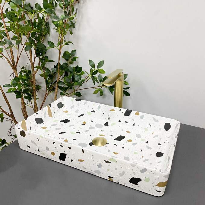 Умывальник VBI Triest Terazzo Glossy VBI-012706 (61x35 см, тераззо глянцевый), Доступные размеры: 60 x 34, Цвет производителя: тераззо глянцевый, фото 