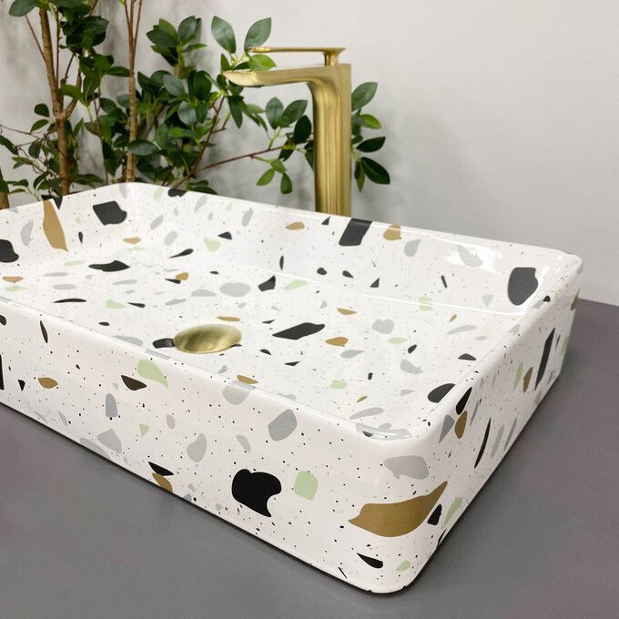 Умывальник VBI Triest Terazzo Glossy VBI-012706 (61x35 см, тераззо глянцевый), Доступные размеры: 60 x 34, Цвет производителя: тераззо глянцевый, фото 2