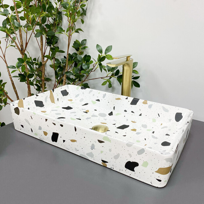 Умывальник VBI Triest Terazzo Glossy VBI-012706 (61x35 см, тераззо глянцевый), Доступные размеры: 60 x 34, Цвет производителя: тераззо глянцевый, фото 3