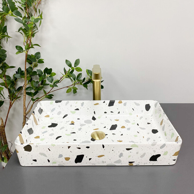 Умывальник VBI Triest Terazzo Glossy VBI-012706 (61x35 см, тераззо глянцевый), Доступные размеры: 60 x 34, Цвет производителя: тераззо глянцевый, фото 4