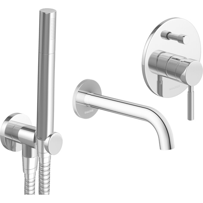 Смеситель скрытого монтажа для ванны Kohlman Roxin Chrome KPL-QW210R (с лейкой и шлангом, внутренняя часть в комплекте), фото 