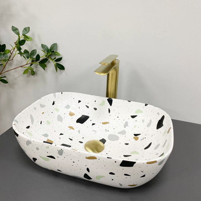 Умивальник VBI Ravenna Terazzo Glossy VBI-011219 (46x32 см, тераззо глянсовий, чаша), Доступні розміри: 45 x 32, Колір виробника: тераззо глянсовий, фото 