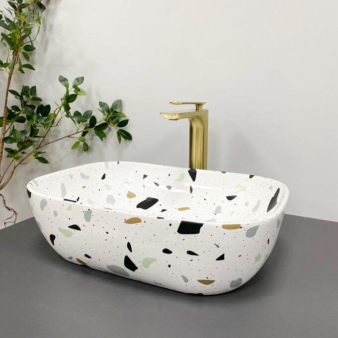 Умивальник VBI Ravenna Terazzo Glossy VBI-011219 (46x32 см, тераззо глянсовий, чаша), Доступні розміри: 45 x 32, Колір виробника: тераззо глянсовий, фото , изображение 2