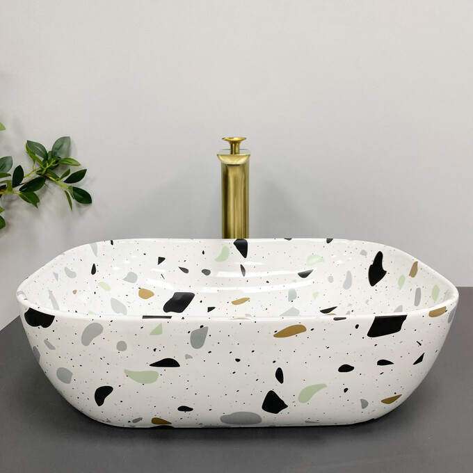Умивальник VBI Ravenna Terazzo Glossy VBI-011219 (46x32 см, тераззо глянсовий, чаша), Доступні розміри: 45 x 32, Колір виробника: тераззо глянсовий, фото , изображение 4
