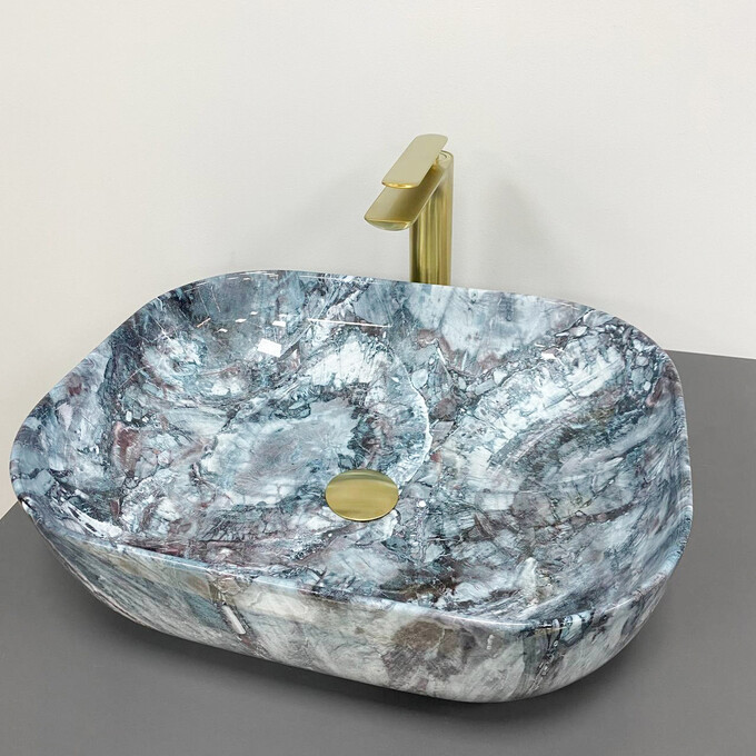 Умивальник VBI Bergamo Blue Tourmaline Glossy VBI-012504 (50x40 см, блакитний глянсовий турмалін, чаша), Доступні розміри: 50 x 40, Колір виробника: блакитний глянсовий турмалін, фото 