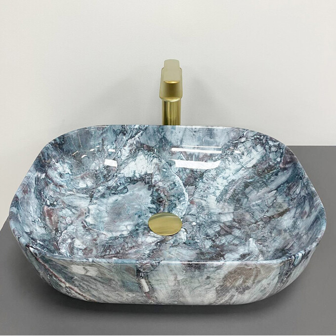 Умивальник VBI Bergamo Blue Tourmaline Glossy VBI-012504 (50x40 см, блакитний глянсовий турмалін, чаша), Доступні розміри: 50 x 40, Колір виробника: блакитний глянсовий турмалін, фото , изображение 2