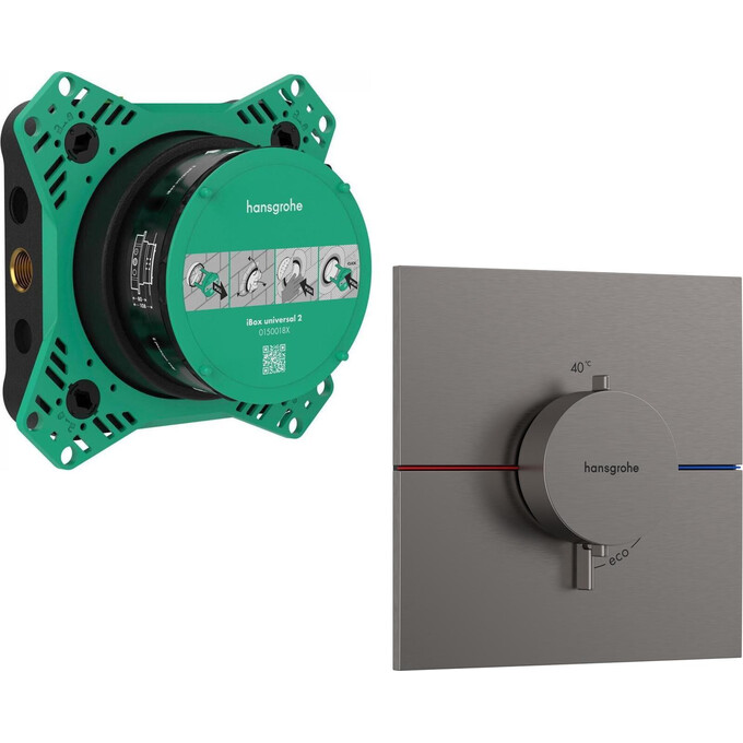 Смеситель скрытого монтажа с термостатом для душа Hansgrohe ShowerSelect E Brushed Black Chrome 15574340+01500180 (брашированный черный хром, внутренняя часть в комплекте), Цвет производителя: брашированный черный хром, фото 