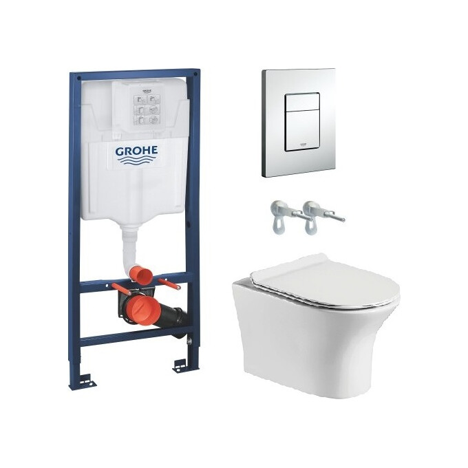 Комплект унитаз с инсталляцией 3 в 1: подвесной унитаз с сиденьем Volle Cadiz Rimless 1339.001000 + инсталляция Grohe Rapid Sl 38772001 + клавиша смыва Skate Cosmopolitan 38732000, фото 