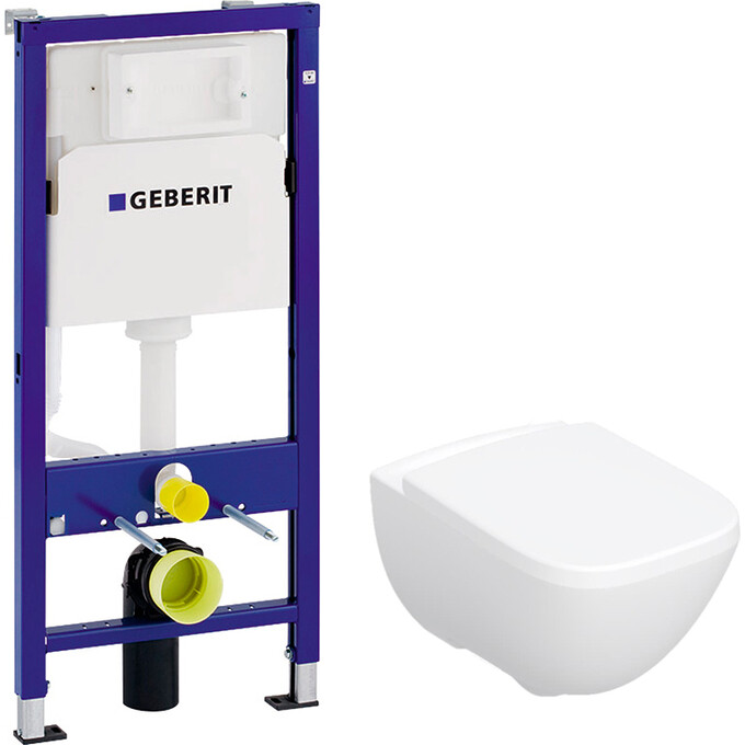 Комплект унитаз с инсталляцией 3 в 1 Geberit: подвесной унитаз с сиденьем Modo Rimfree 502.827.00.1 + инсталляция DuofixBasic Delta 458.103.00.1, фото 