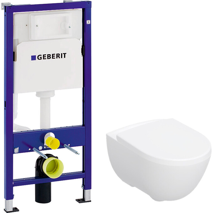Комплект унитаз с инсталляцией 3 в 1 Geberit: подвесной унитаз с сиденьем Modo Rimfree 502.939.00.1 + инсталляция DuofixBasic Delta 458.103.00.1, фото 