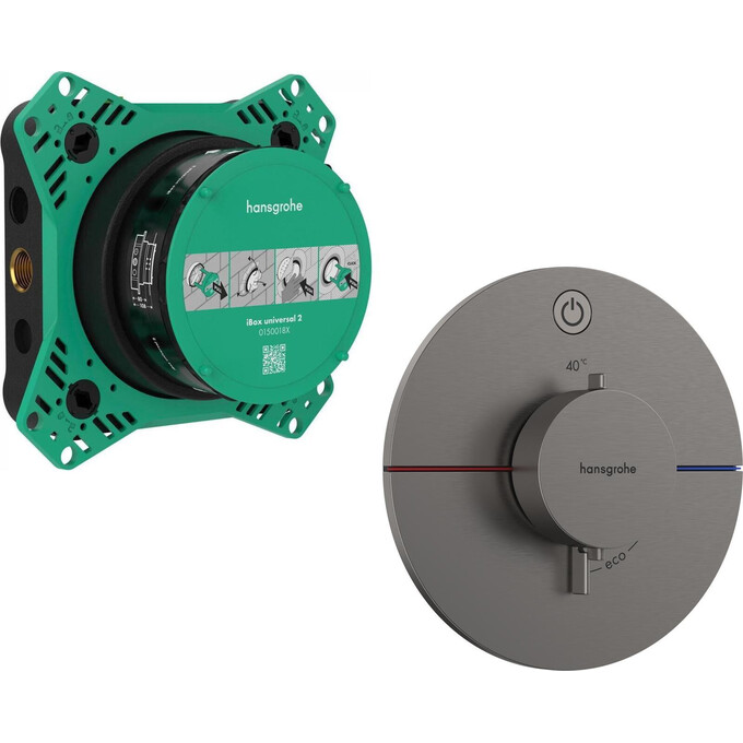 Змішувач прихованого монтажу із термостатом для душу Hansgrohe ShowerSelect S Brushed Black Chrome 15553340+01500180 (брашований чорний хром, внутрішня частина в комплекті), Колір виробника: брашований чорний хром, фото 