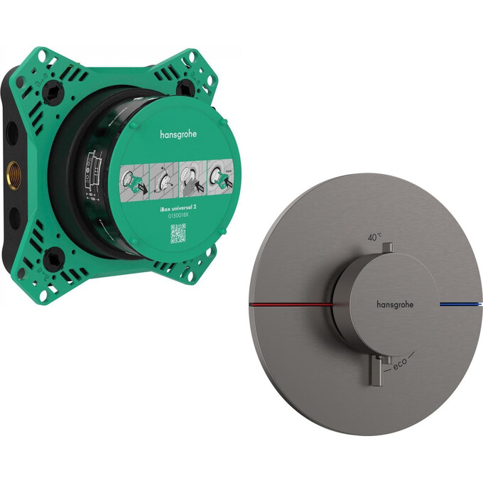 Смеситель скрытого монтажа с термостатом для душа Hansgrohe ShowerSelect Comfort S Brushed Black Chrome 15559340+01500180 (брашированный черный хром, внутренняя часть в комплекте), Цвет производителя: брашированный черный хром, фото 