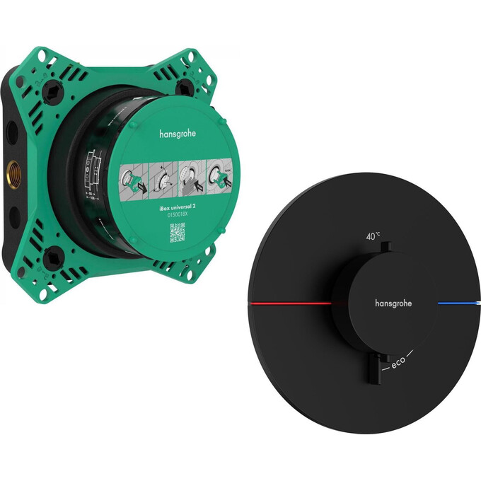 Смеситель скрытого монтажа с термостатом для душа Hansgrohe ShowerSelect Comfort S Matt Black 15559670+01500180 (черный матовый, внутренняя часть в комплекте), Цвет производителя: черный матовый, фото 