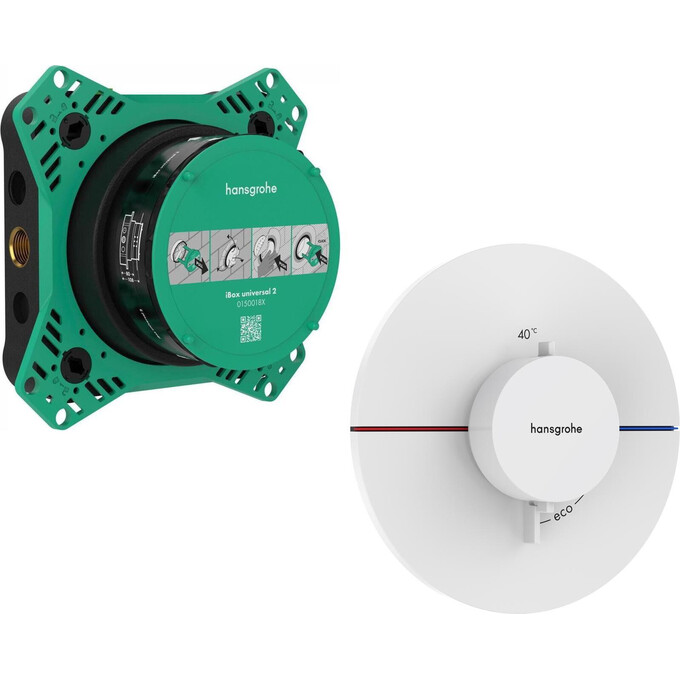 Смеситель скрытого монтажа с термостатом для душа Hansgrohe ShowerSelect Comfort S Matt White 15559700+01500180 (белый матовый, внутренняя часть в комплекте), Цвет производителя: белый матовый, фото 