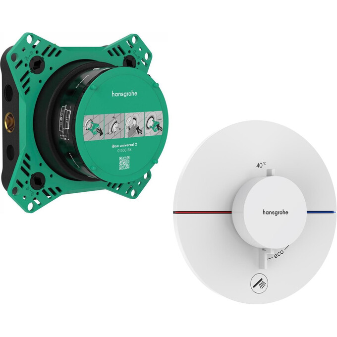 Смеситель скрытого монтажа с термостатом для душа Hansgrohe ShowerSelect Comfort S Matt White 15562700+01500180 (белый матовый, внутренняя часть в комплекте), Цвет производителя: белый матовый, фото 