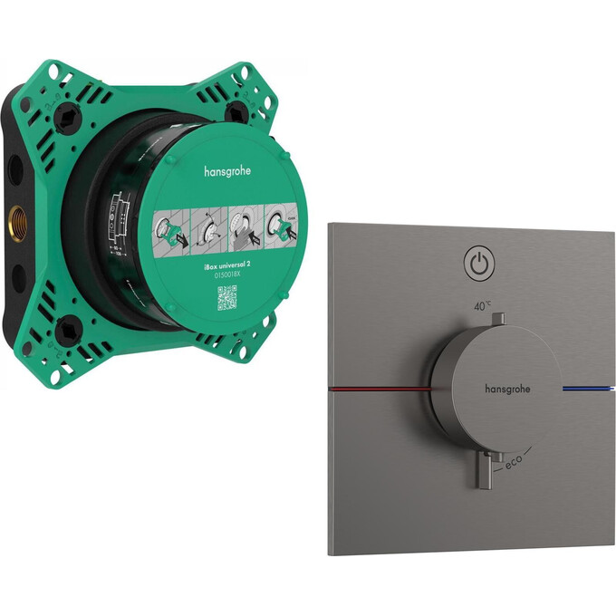 Смеситель скрытого монтажа с термостатом для душа Hansgrohe ShowerSelect E Brushed Black Chrome 15571340+01500180 (брашированный черный хром, внутренняя часть в комплекте), Цвет производителя: брашированный черный хром, фото 