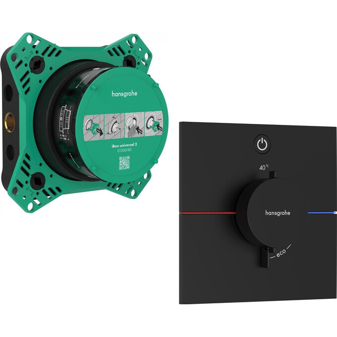 Смеситель скрытого монтажа с термостатом для душа Hansgrohe ShowerSelect E Matt Black 15571670+01500180 (черный матовый, внутренняя часть в комплекте), Цвет производителя: черный матовый, фото 