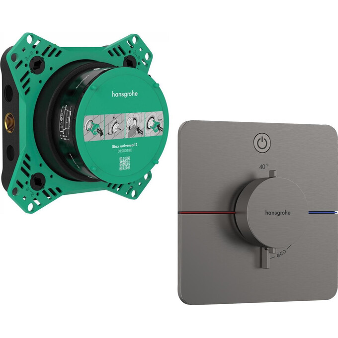 Смеситель скрытого монтажа с термостатом для душа Hansgrohe ShowerSelect Q Brushed Black Chrome 15581340+01500180 (брашированный черный хром, внутренняя часть в комплекте), Цвет производителя: брашированный черный хром, фото 