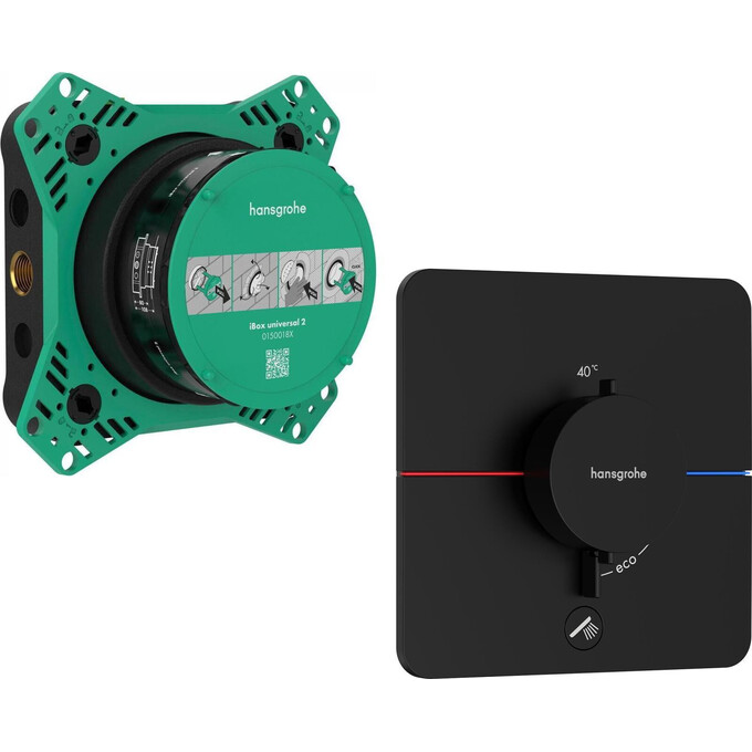 Смеситель скрытого монтажа с термостатом для душа Hansgrohe ShowerSelect Comfort Q Matt Black 15589670+01500180 (черный матовый, внутренняя часть в комплекте), Цвет производителя: черный матовый, фото 