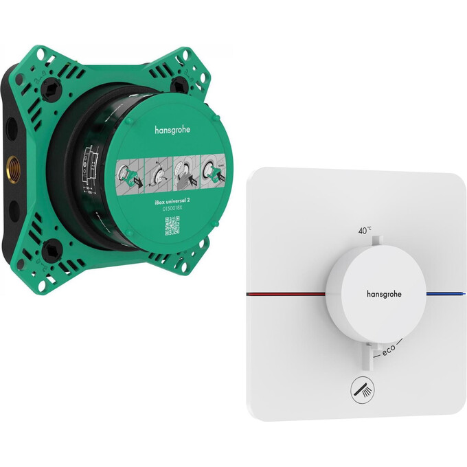 Смеситель скрытого монтажа с термостатом для душа Hansgrohe ShowerSelect Comfort Q Matt White 15589700+01500180 (белый матовый, внутренняя часть в комплекте), Цвет производителя: белый матовый, фото 